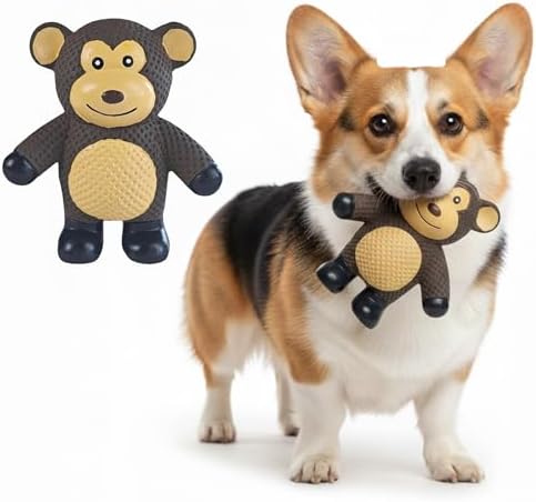 My Pet & Me Rubber Squeaky Dog Toys for Small Dogs and Puppies, Soft Latex Squeak Toy for Light to Moderate Chewers, Teething and Fetch Play with Squeaker (Brown Monkey, 4.3 Inch)