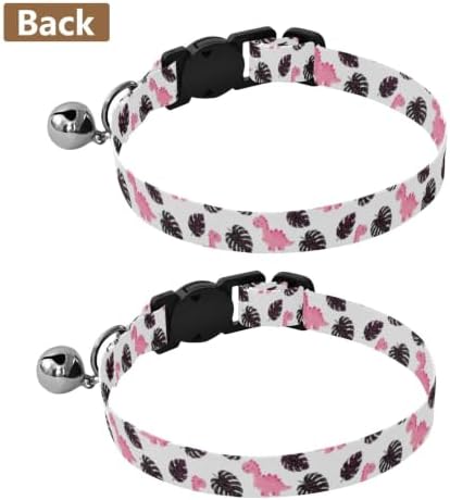 Cute Dinosaurs Black Tropical Leaf Cat Bell Collar 2 Pack Pet Collars Adjustable 10.6 to 17.1 Inches