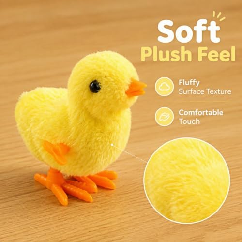 Wind Up Plush Chicken Pet Toy Set of 4, Moving Jumping Fluffy Clockwork Chick Toys with Chirp Sound, Interactive Entertainment Play Toys for Cats & Dogs
