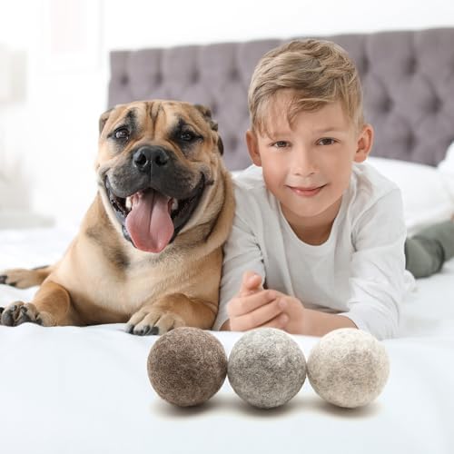 Glaciart One Felt Wool Balls for Dogs (3 Pcs)| Durable Dog Chew Toy, Puppy Chew Toys for Teething & Dog Teeth Cleaning | Pet Toys Fetch Games & for Anxiety/Boredom | Great for Small or Medium