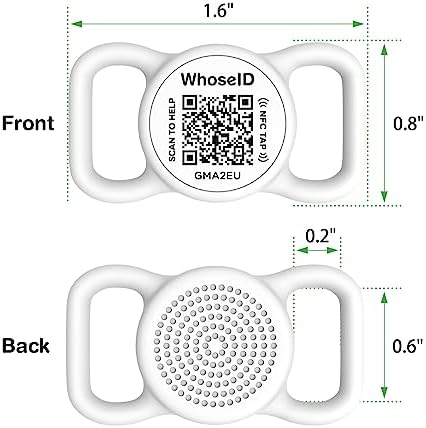 QR Code Dog Tag with NFC, Personalized Pet Tag, Silent Silicone Dog ID Tag, Modifiable Pet Online Profile, Multiple Emergency Contact, Scan QR Code Send GPS Location Email (Small, White)