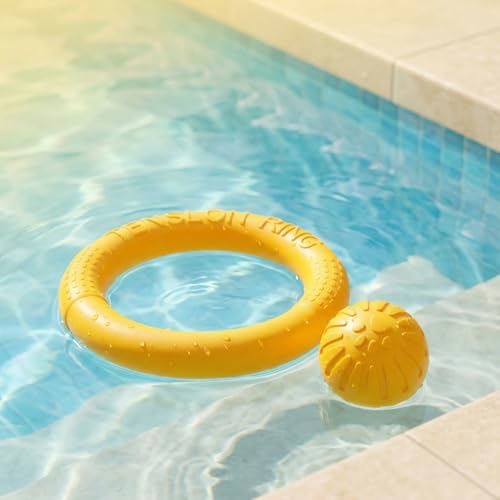 Small Dog Ball with Strap, Floating EVA Interactive Toy（Yellow，Small）