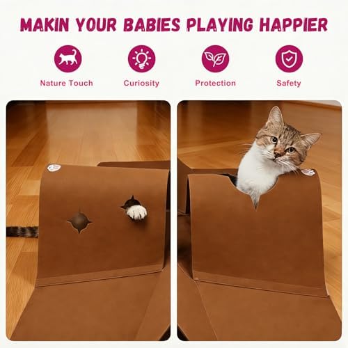 35.4" Cat Tunnels for Indoor Cats, Multi-Entrance Cat Toys, Brown