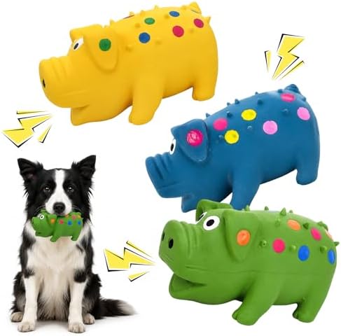 3Pcs Squeaky Pig, Squeaky Pig Dog Toy, Interactive Latex Puppy Chew Toys for Anxiety Relief and Brain Stimulation
