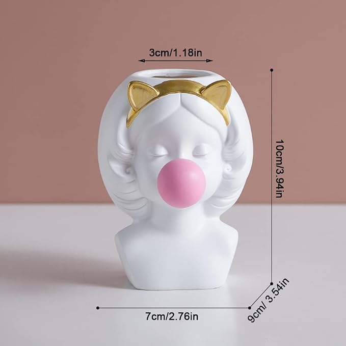Bubble Blowing Girl Plant Pot Vase Cute Flower Vase Funny Planter Flowerpot Cactus Succulent Planting Pot Makeup Brush Holder Tabletop Storage Jar Art Figurine Statue Home Office Decoration