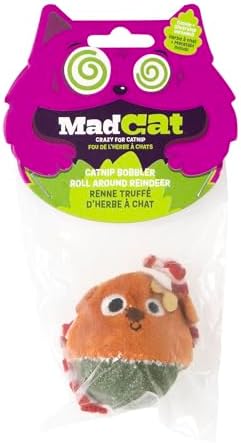 Mad Cat Roll Around Reindeer Catnip Bobbler Soft Plush Cat Toy, Pack of 1