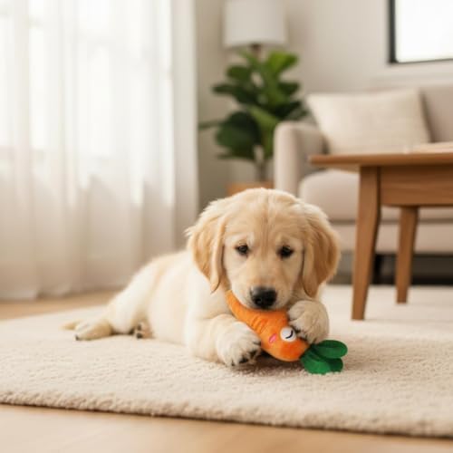 4Pcs Carrot Dog Toys with Multi-Squeakers - Soft Plush Chew Toys for Puppies and Cats, Interactive Bite-Resistant Pet Supplies, Cute Carrot-Shaped Cat/Dog Toy
