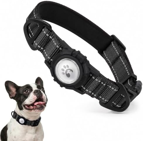 Padded Dog Collar with Waterproof Holder Compatible with Airtag