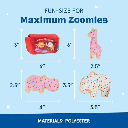 BarkBox Animal Squeakers 4-in-1 Interactive Plush Dog Toy | Squeaky Dog Toys with Crinkle Box and Treat-Hiding - For Extra Small to Small Dogs and Puppies