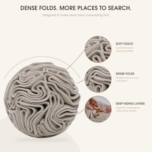 Light Brown Snuffle Ball for Dogs, Slow Feeder Mental Enrichment Toy for Small, Medium Dogs, Discreet Color Interactive Puzzle Game for Anxiety Relief & Indoor Fun, Machine Washable