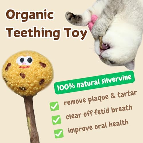 CECE PAW 4 Pack Catnip & Silvervine Lollipops, Cat Chew Toy for Kitten Teething, Interactive Cat Toy for Bored Indoor Cats, Cat Kicker Toy
