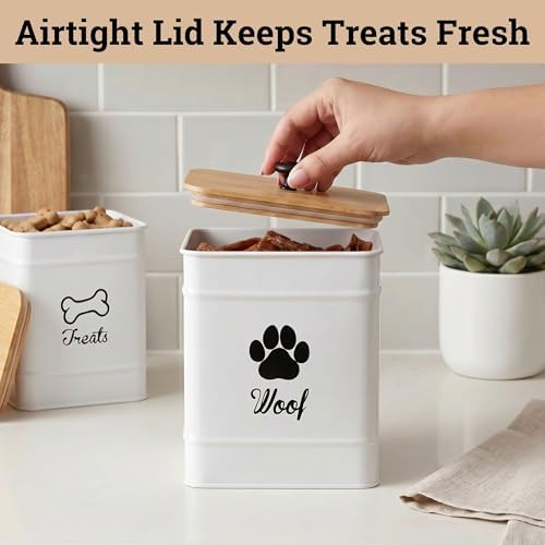 Dog Treat Container Set of 2 with Airtight Bamboo Lids - 8x6 & 7x5 inch