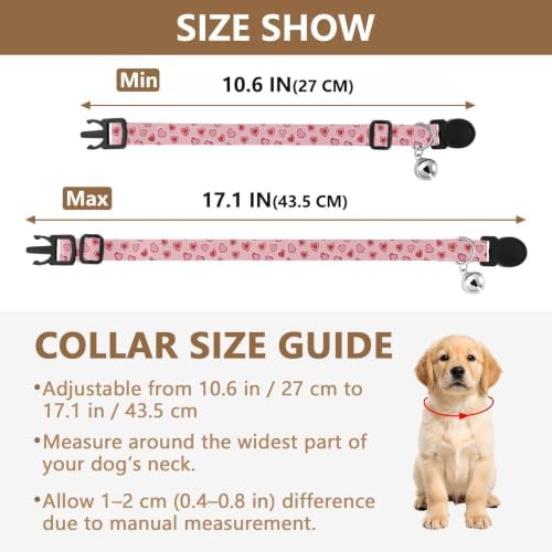 2 Pack Cat Collar Red Hearts Cat Collar Breakaway with Bell, Adjustable 10.6 to 17.1 Inches