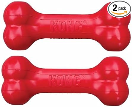 KONG Goodie Bone, Treat-Dispensing Toy, Red, for Small Dogs (Pack of 2) | Classic KONG Durable Natural Rubber Bone with Goodie Grippers That Hold Treats & Support Mental Engagement