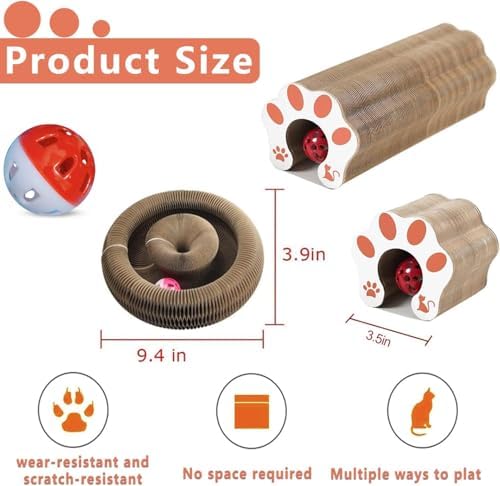 Kitty Curlz, Kitty Curlz Cat Toy - Magic Organ Cat Scratching Board, Snufflepaw Accordion for Cats, Interactive Scratch Pad, Foldable Accordion Cats Toy, Recyclable Cat Scratcher with Ball (1Pcs)