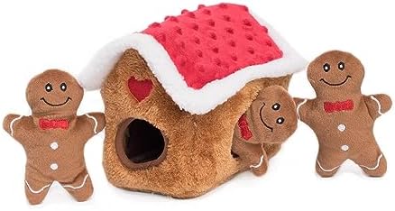 ZippyPaws Burrow- Interactive Dog & Puppy Toys for Boredom, Stimulating Pet Products to Keep Them Busy, Hide & Seek Plush Dog Puzzle, Enrichment Squeaky Toy, For Small & Medium Dogs- Gingerbread House