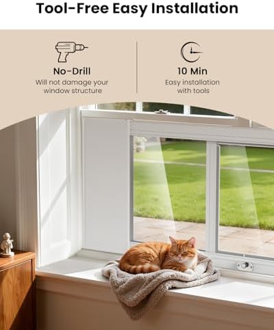 Upgraded Pet Cat Door for Window, Adjustable Width of 35"-46" Window Cat Door Insert, Quick Installation Pet Doors for Cats Small Dog with Aluminum Frame, Tight Seal, Safety & Weatherproof, HD Glass