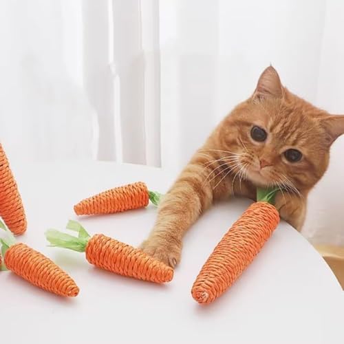 2 Pcs Orange Sisal Carrot Cat Toys,Cat Dental Chew Toy Kitten Teething Toys for Indoor Cats Interactive Toys