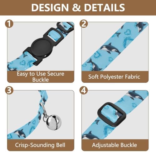Dolphins Light Blue Dog Collar 2 Pack Dog Collars for Small Dogs Adjustable Length 10.6" to 17.1"