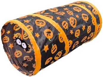 Halloween Cat Tunnel with Pumpkin Print Design - Single Collapsible Cat Play Tunnel for Cats & Kittens, Durable and Fun Halloween Pet Toy with Peek Hole