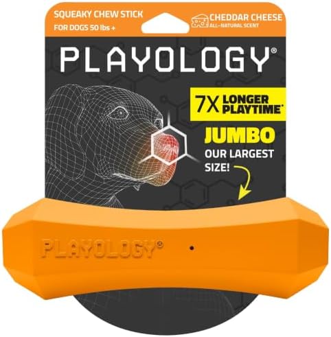 Playology Squeaky Chew Stick - Scented Dog Toy - Jumbo, Cheddar Scent
