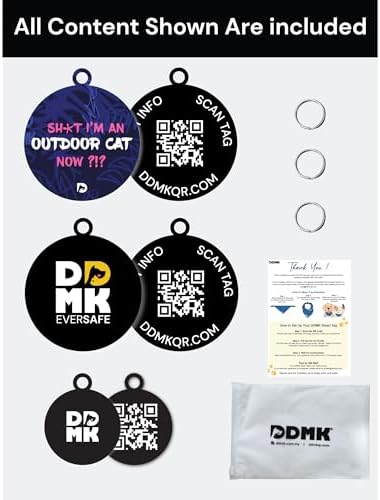 DDMK Smart Pet Tag Set | Includes 3 Tags | QR Code for Instant Alerts | Custom Pet Profiles | Durable & Waterproof | No Subscriptions or Fees |48-SHXT I AM an Outdoor CAT Now?