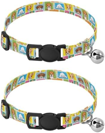Cute Dog Faces Breakaway Cat Collars with Bell 2 Pack Small Dog Collar Adjustable 10.6 to 17.1 Inches
