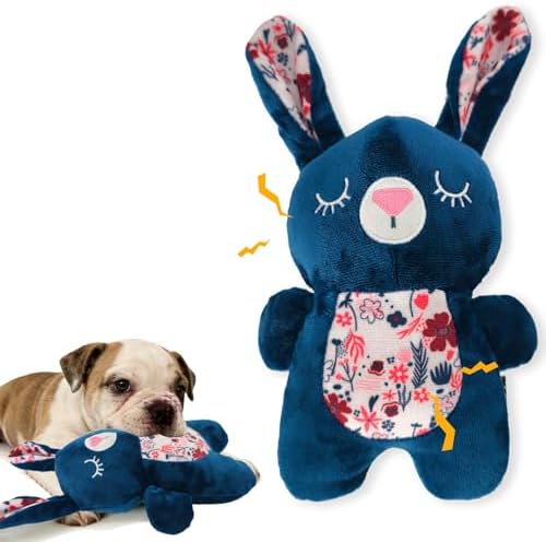 10.24 Inch Blue Bunny Squeaky Dog Toy, Soft Plush Chew Toy for Puppy Teething, Indoor Outdoor Interactive Toy for All Dog Sizes