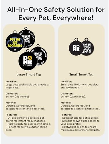 DDMK Smart Pet Tag Set | Includes 3 Tags | QR Code for Instant Alerts | Custom Pet Profiles | Durable & Waterproof | No Subscriptions or Fees |41-PET ME I'm Adorable