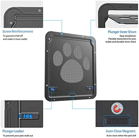 Ownpets Magnetic Cat Screen Door, Lockable Pet Door for Screen Doors | ABS Frame, 8"W x 10.2"H Flap, Auto-Close Magnetic Closure, For Cats & Small Dogs, Indoor Screen Door Use