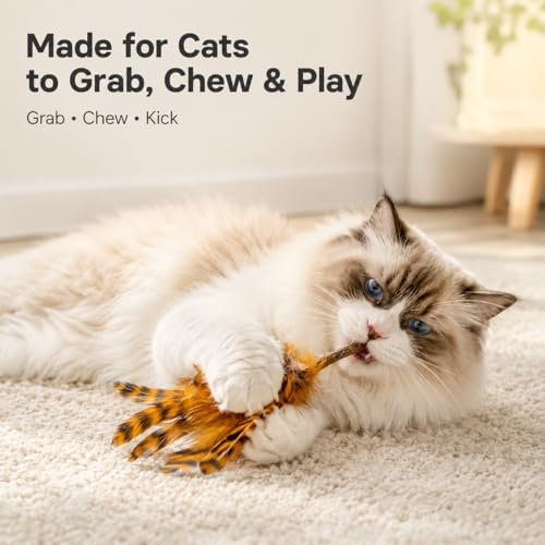 Silvervine Feather Cat Toys, 3 Pack Natural Matatabi Chew Toys for Indoor Cats, 8" Handmade Cat Toy for Chewing & Independent Play, Quiet Indoor Floor Play