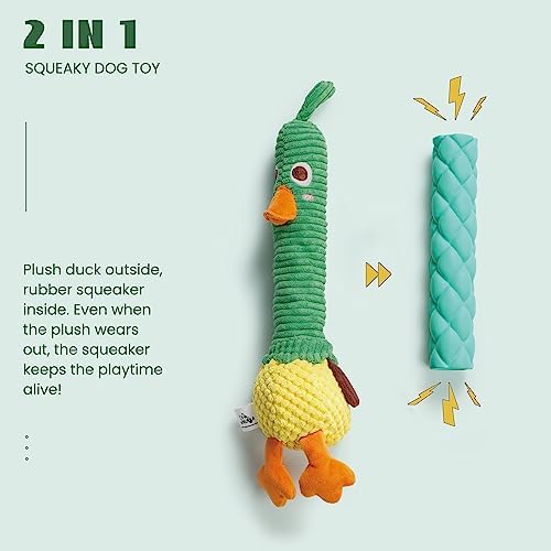 Nocciola 2 in 1 Easter Duck Dog Toy with a Large Rubber Squeaker - Tough Durable Stuffed Squeaky Crinkle Chew Toys for Aggressive Chewers, Medium and Large Breeds
