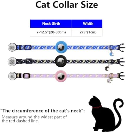3 Pack - Airtag Cat Collar, Breakaway Cat Airtag Collar with Gold Moons and Stars Lightweight Kitten Collar for Apple Air tag,GPS Tracker Holder for Cats, Kittens Cat Collar(Black & Blue & Pink)