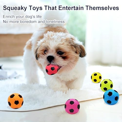 2'' Latex Squeaky Dog Soccer Ball Toys, Dog Football Ball for Puppy Small Medium Dogs, Vibrant Colors Soccer Chew Fetch Throw Balls 6 Pcs/Set
