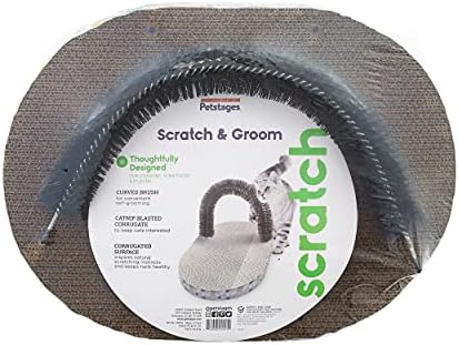 Catstages Scratch & Groom Cat Scratcher with Removable Curved Brush for Self-Grooming Station, Orange (Pack of 6)