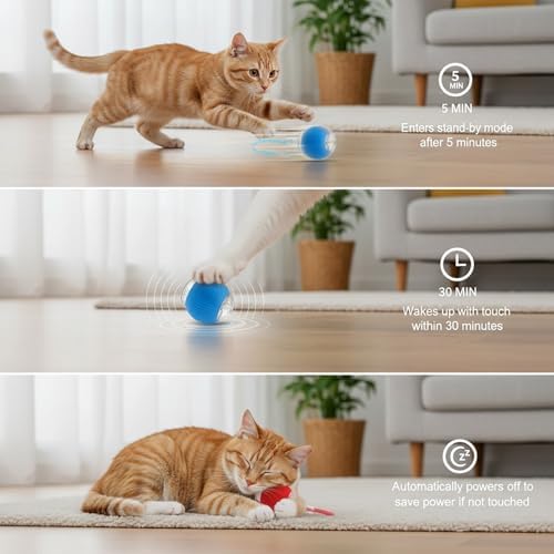 Interactive Cat Toys Ball for Cats - Upgrade Automatic Cat Toys for Indoor Cats, 3 Modes 2 Speed Moving Cat Ball 2PCS (Red Blue)