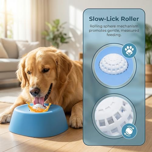 YCD-incerda Slow Feeder Lick Bowl with Rolling Ball (1,Blue)