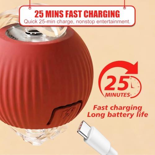 Automatic Interactive Rolling Cats Toys Ball for Indoor, Electric Automatic Rolling Pet Toy, 360° Smart Interactive Rolling Dog Ball Durable and Safe Material for Cat and Dog(Red)