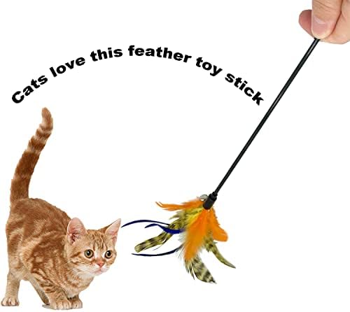 Cat Wand Toy Feather Stick Cat Toys, 6 Pieces Interactive Cat Toy Feathers Wand for Indoor Cats (C)