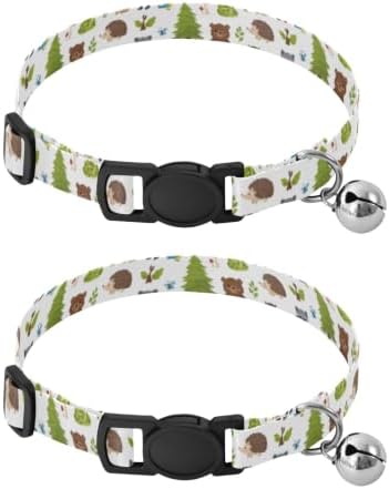 Cute Woodland Animals Bear Cat Collars with Bell 2 Pack Cat Collars Adjustable Length 10.6" to 17.1"
