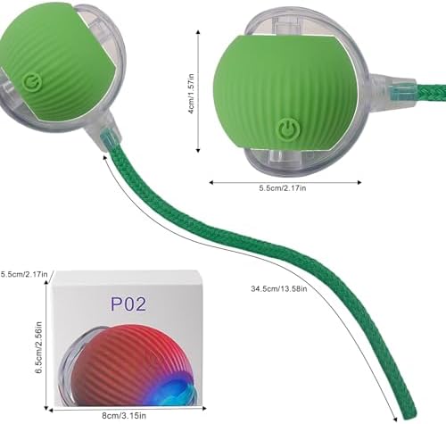 Interactive Cat Dog Toy Ball with LED Light, Automatic Rolling(Green)