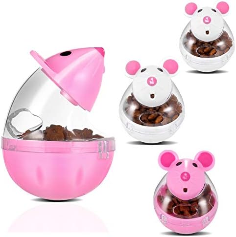 4 Pcs Cat Food Ball Dispenser - Slow Feeder Mice Shaped | Tumbler Toy for Interactive Training (Pink, White)