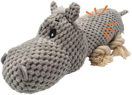 Gray Donkey Plush Chew Dog Toy, 13.4 in, Squeaker and Rope