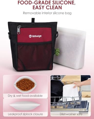 Gobeigo 4 Cup Dog Treat Pouch with Silicone Insert Bag& Clicker(Red)
