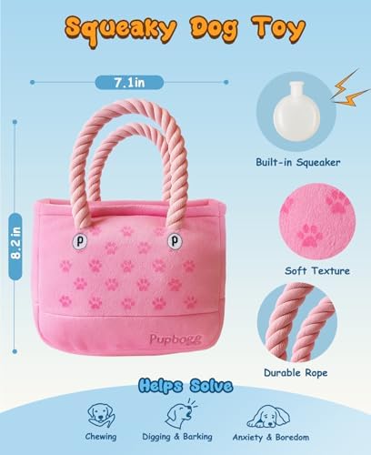 Swooflia Funny Plush Rope Dog Toy Squeaky - Bag Crinkle Interactive Stuffed Dog Toy for Puppies Medium Small Breed Dogs, Tug of War and Keep Them Busy, Cute Birthday Squeaky Plush Gift