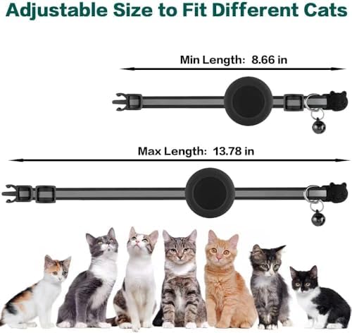 AirTag Cat Collar Breakaway with Apple Air Tag Holder & Bell - Reflective Adjustable Kitten Collar, Lightweight Nylon Safety Release Buckle for Boy Girl Cats, Indoor Outdoor (Fits 8-11 in)