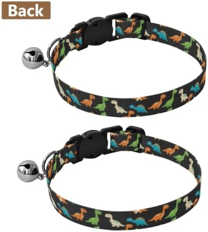 2 Pack Cats Collar Cute Dino Party Black Kitten Collar with Bell, Adjustable 10.6 to 17.1 Inches