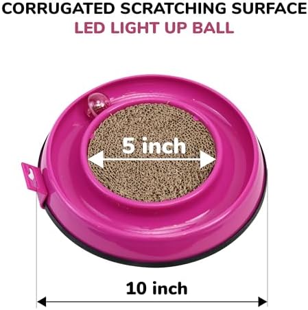 SPOT Rockin’ Cat Scratcher Toy – Interactive LED Light-Up Ball Cat Toy, Corrugated 5-Inch Cardboard Scratching Pad with Catnip Bag for Claw Care & Play, Non-Slip Rubber Base, 10-Inch, 1-Piece
