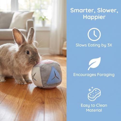 Rabbit Snuffle Ball Treat Dispenser for Bunnies and Rabbits Cloth Material Exercise Enrichment and Mental Stimulation Ball with Smooth Surface for Indoor and Open Areas