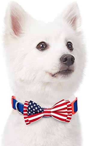 Blueberry Pet 2 Patterns Patriotic Spirits American Flag USA Adjustable Bowtie Blue Dog Collar - Handmade Bow Tie w/Jacquard Weave Fabric, Medium, Neck 14.5"-20"